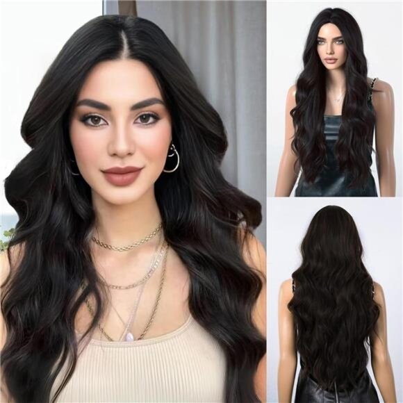 Long Curly Wigs Synthetic for Daily Party Use Black